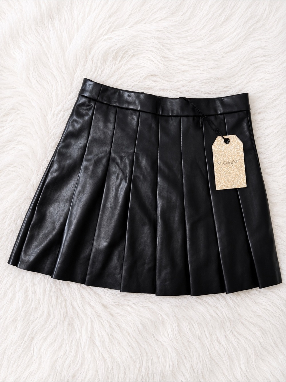 Vibrant Women’s Black Faux Leather Pleated Mini Skirt